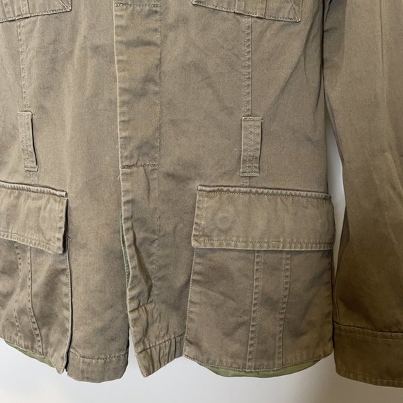 Tommy Hilfiger Utility Jacket Olive Green Cotton Button Front Military Safari L - Picture 3 of 10